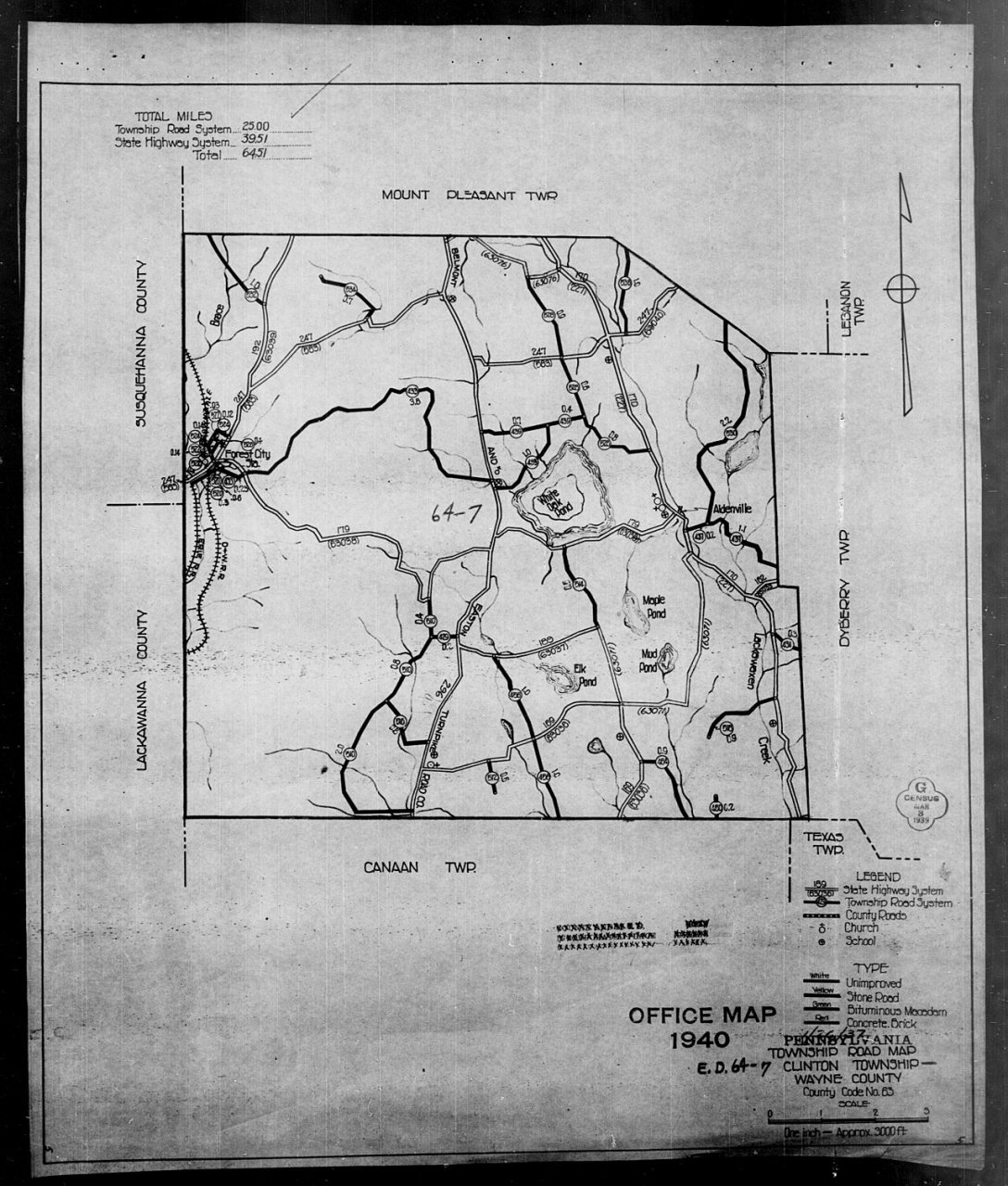1940 Census Enumeration District Maps - Pennsylvania - Wayne County - Clinton - ED 64-7A, ED 64-7B