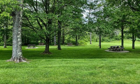 Picnic area at I-79 southbound rest stop, Cussewago Township, Crawford County, Pennsylvania