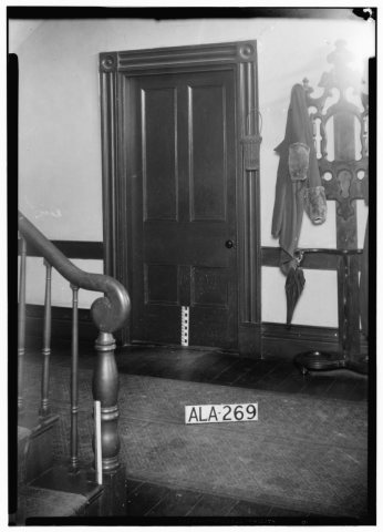 DOOR IN N. WALL OF HALL, ALSO STAIR BASE - White-McGiffert House and Office, Mesopotamia Street, Eutaw, Greene County, …