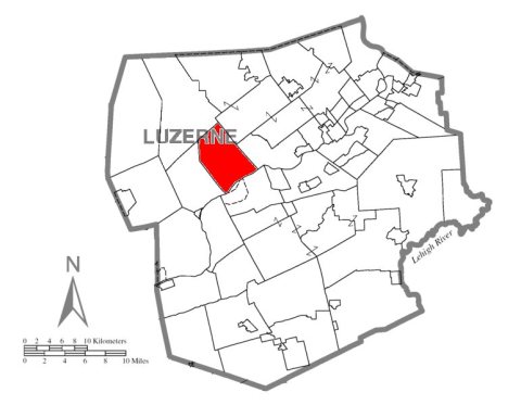 Map of Luzerne County, Pennsylvania Highlighting Hunlock Township