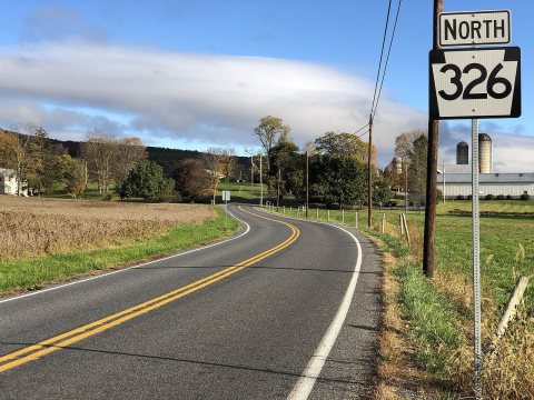2021-10-27 09 30 24 View north along Pennsylvania State Route 326 (Egolf Road) at Main Road in Colerain Township, Bedfo…