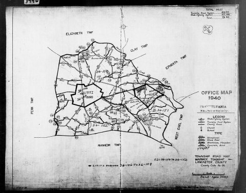 1940 Census Enumeration District Maps - Pennsylvania - Lancaster County - Warwick - ED 36-150, ED 36-151, ED 36-152