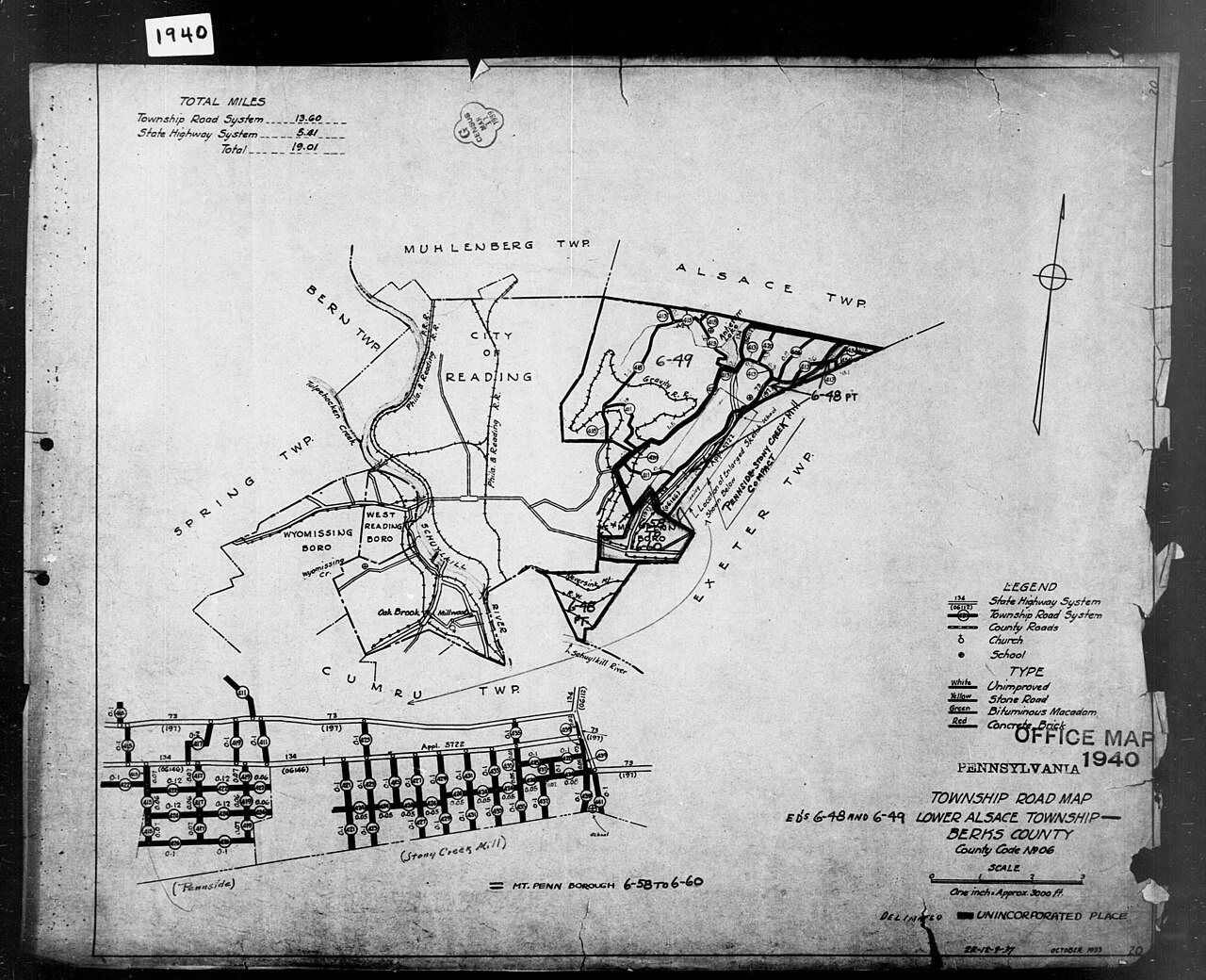 1940 Census Enumeration District Maps - Pennsylvania - Berks County - Lower Alsace - ED 6-48, ED 6-49