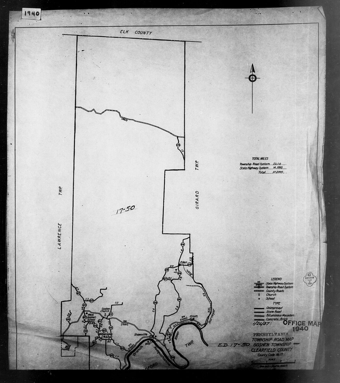 1940 Census Enumeration District Maps - Pennsylvania - Clearfield County - Goshen - ED 17-50