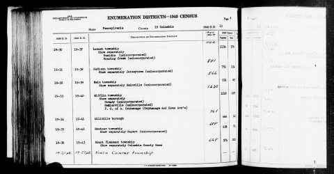 1940 Census Enumeration District Descriptions - Pennsylvania - Columbia County - ED 19-27, ED 19-37, ED 19-38, ED 19-39…