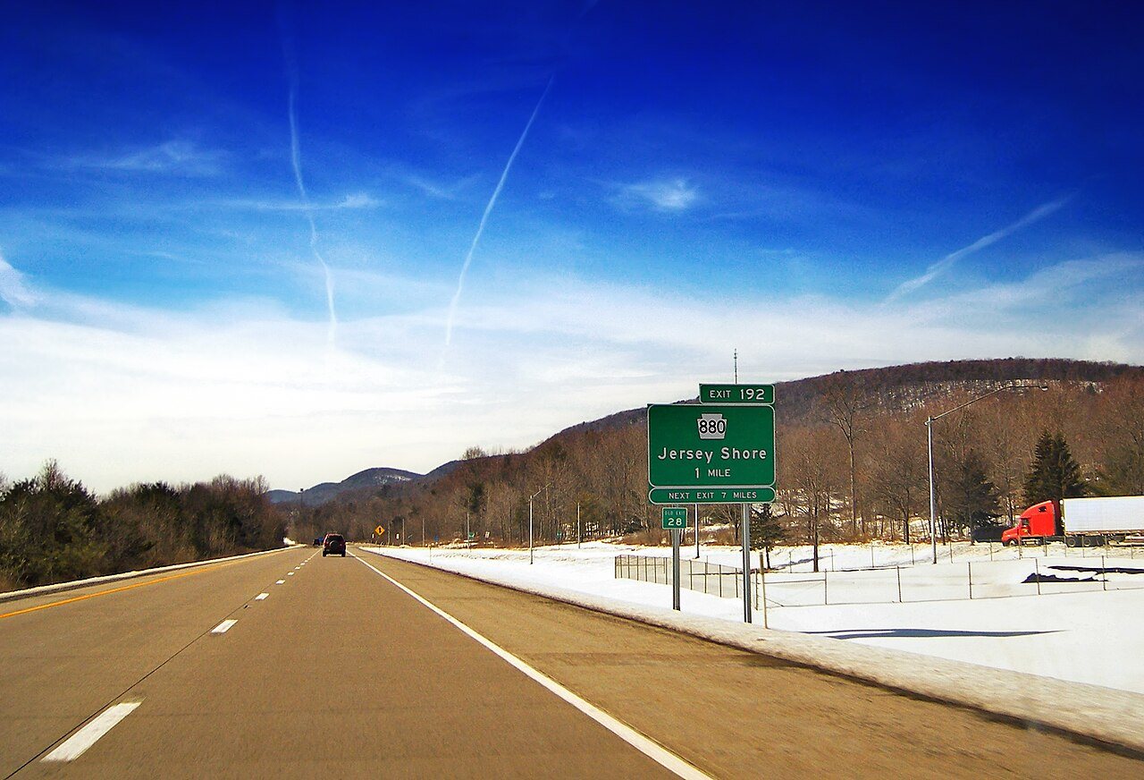 Interstate 80 westbound at the Centre County–Lycoming County line