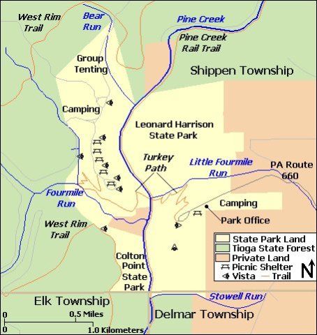Colton Point and Leonard Harrison State Parks Map