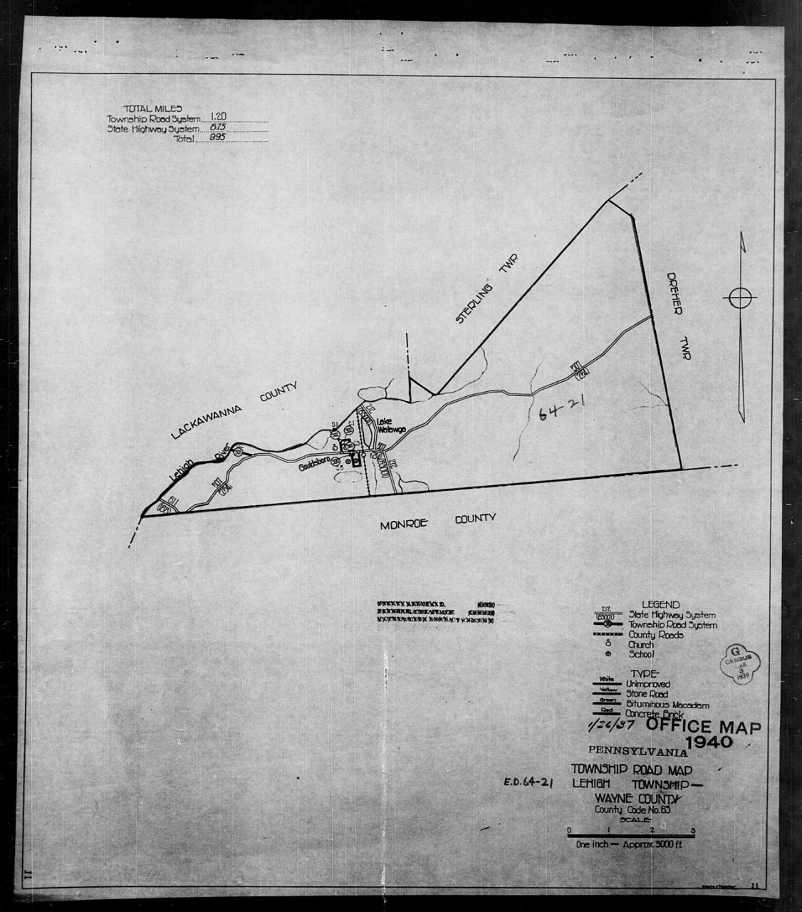 1940 Census Enumeration District Maps - Pennsylvania - Wayne County - Lehigh - ED 64-21