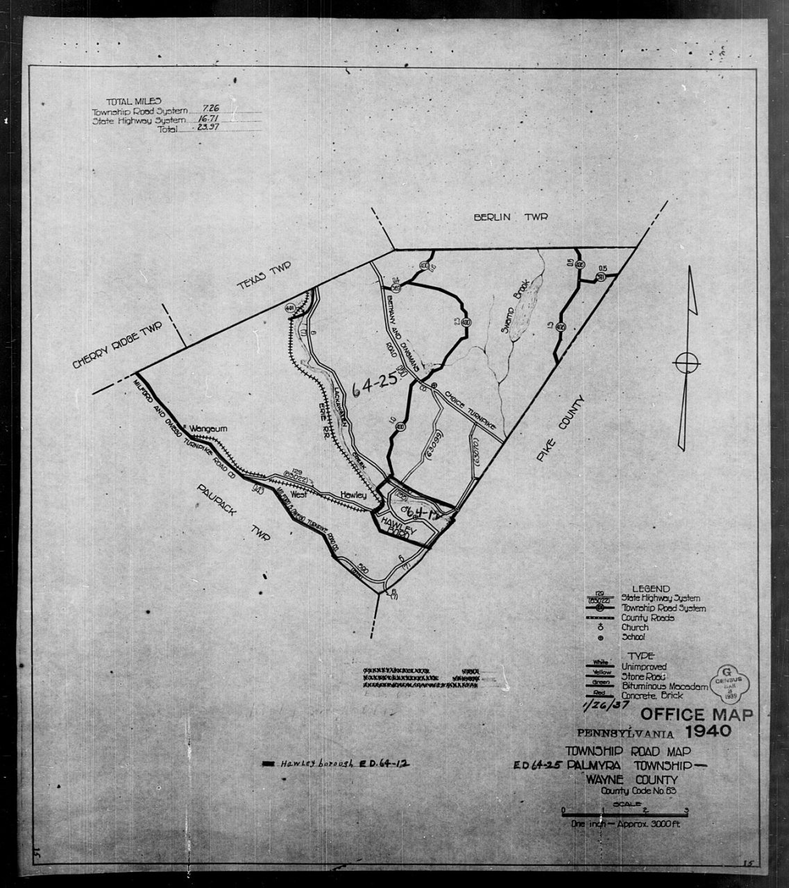 1940 Census Enumeration District Maps - Pennsylvania - Wayne County - Palmyra - ED 64-25