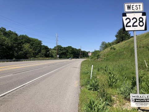 2022-06-06 10 16 19 View west along Pennsylvania State Route 228 (Mars Road) at Mars Valencia Road in Adams Township, B…