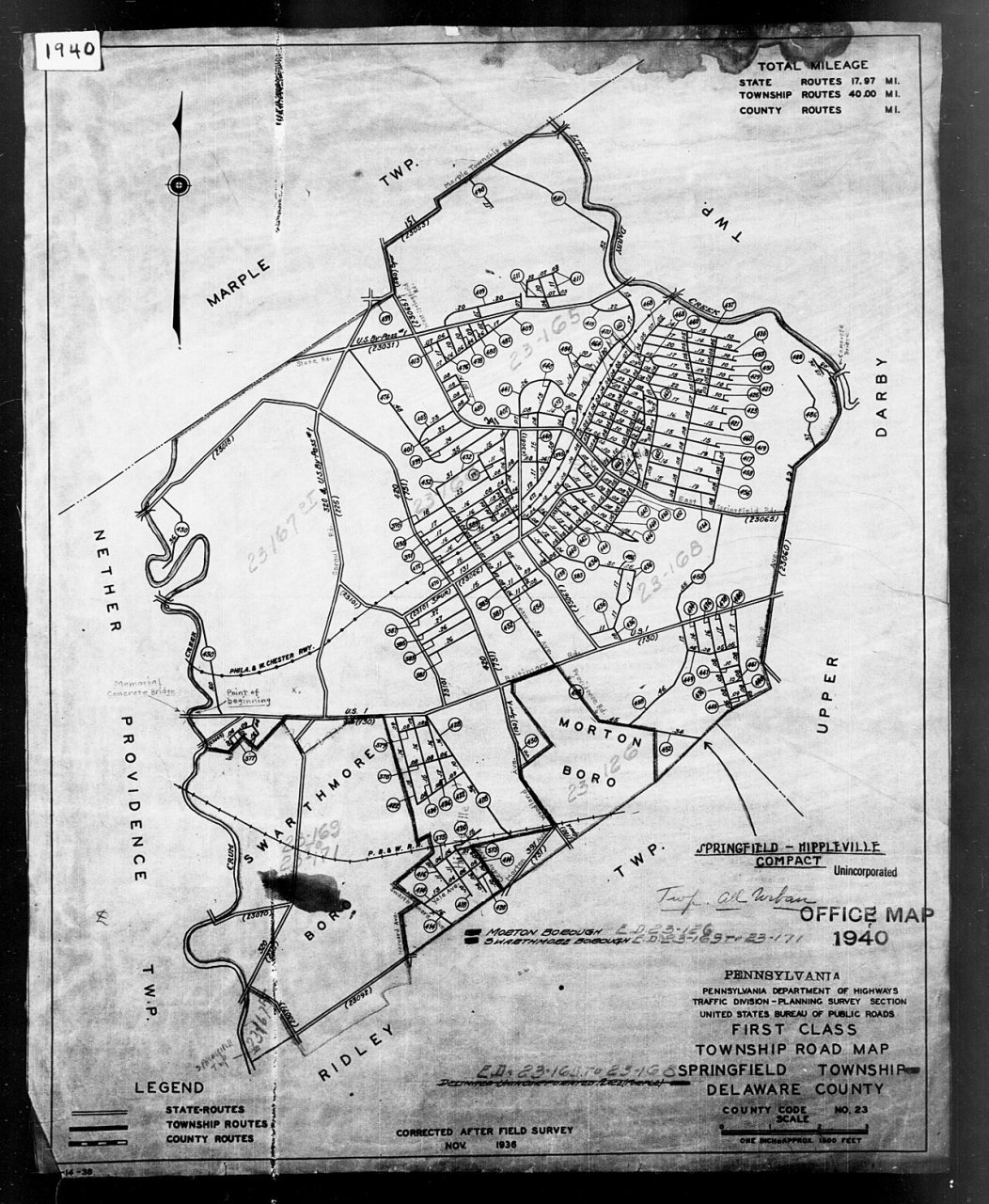 1940 Census Enumeration District Maps - Pennsylvania - Delaware County - Springfield - ED 23-165, ED 23-166, ED 23-167,…