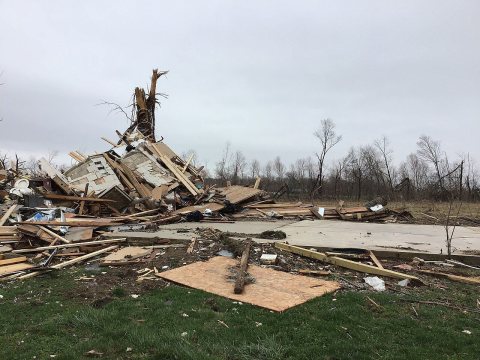 EF3 damage to a large garage building near
