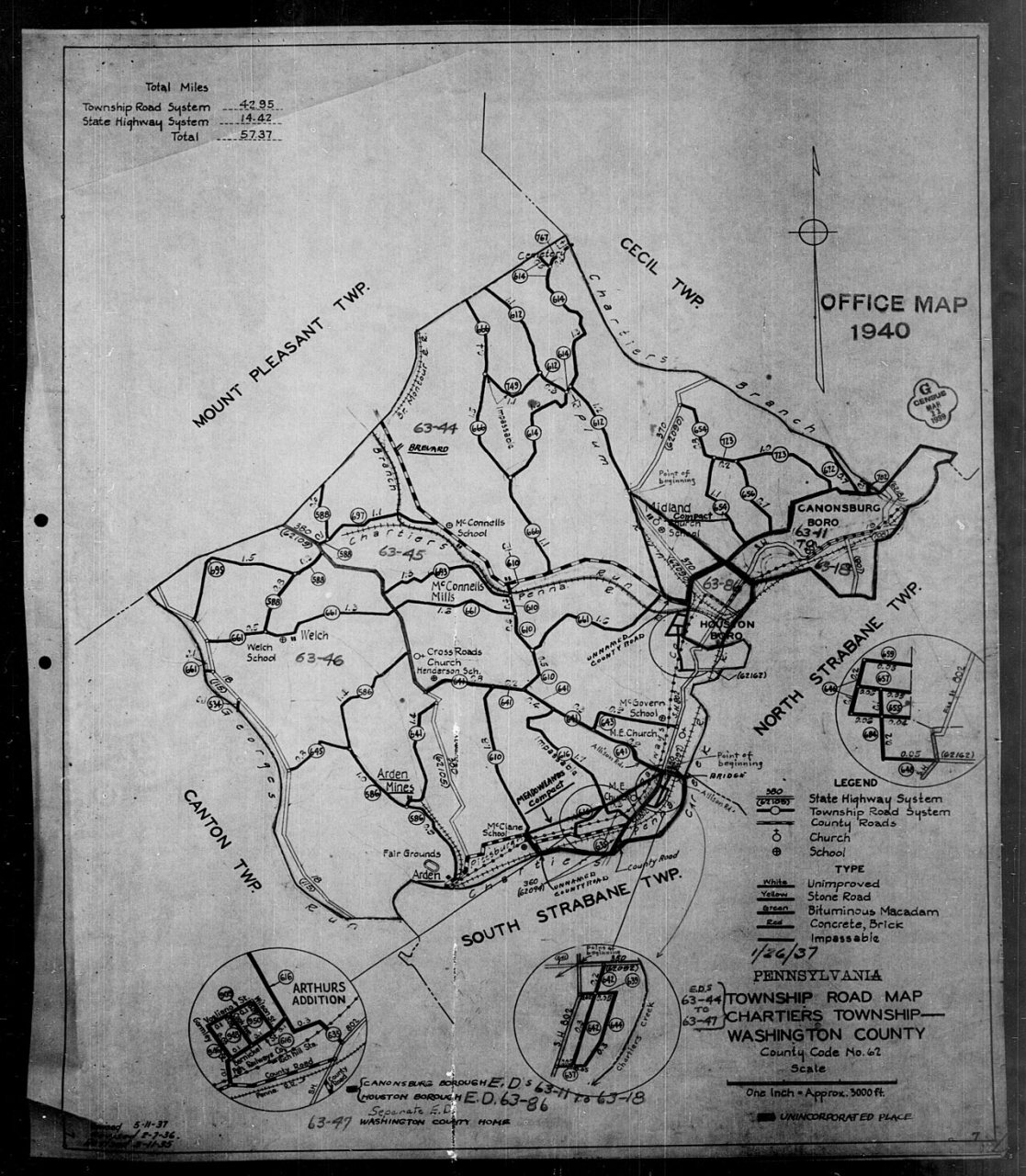 1940 Census Enumeration District Maps - Pennsylvania - Washington County - Chartiers - ED 63-44, ED 63-45, ED 63-46, ED…