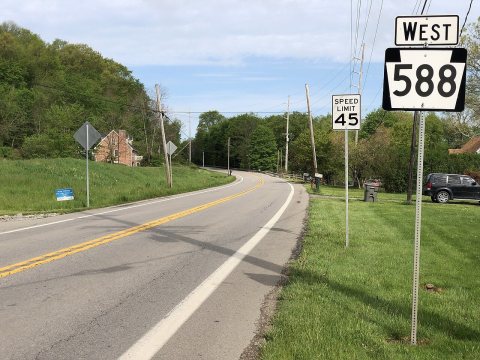 2022-05-15 09 24 52 View west along Pennsylvania State Route 588 at Hartzell School Road in Marion Township, Beaver Cou…