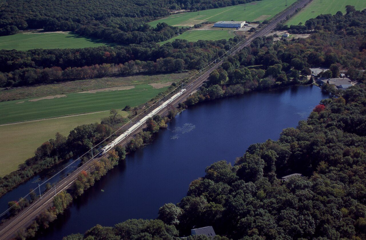 The Amtrak Acela High-speed train doing a test run through New England before it is put in service