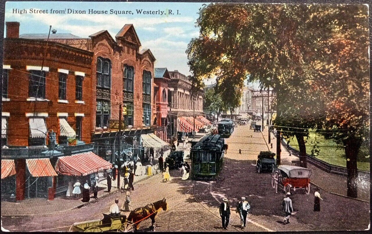 High Street from Dixon Square, Westerly - postcard