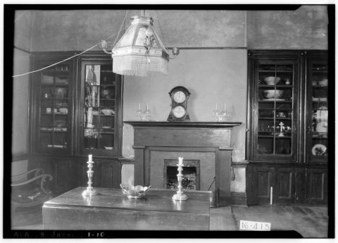 DINING ROOM INTERIOR. SHOWING CHINA CLOSETS - Dr. E. W. Daugette House, 601 North Pelham Road, Jacksonville, Calhoun HA…