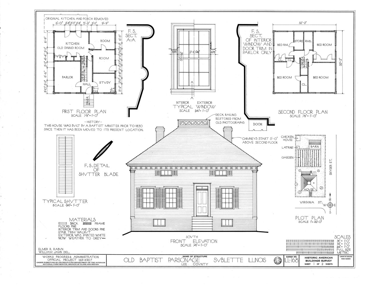 HABS ILL,52-SUB,1- (sheet 1 of 2) - Old Baptist Parsonage, Snyder and Virginia Streets