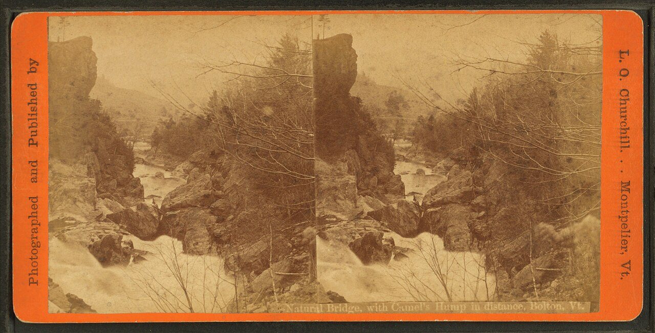 Natural bridge, with Camel's Hump in distance, Bolton, Vermont