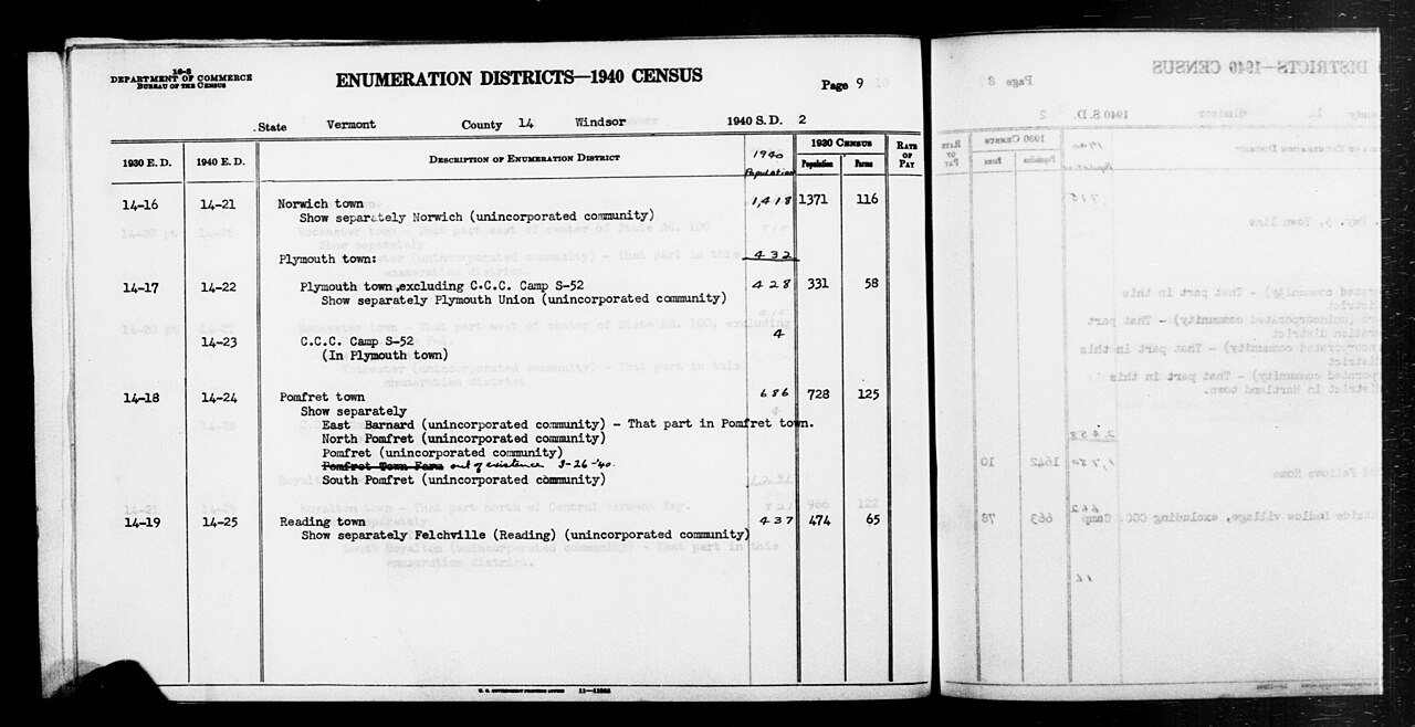 1940 Census Enumeration District Descriptions - Vermont - Windsor County - ED 14-21, ED 14-22, ED 14-23, ED 14-24, ED 1…
