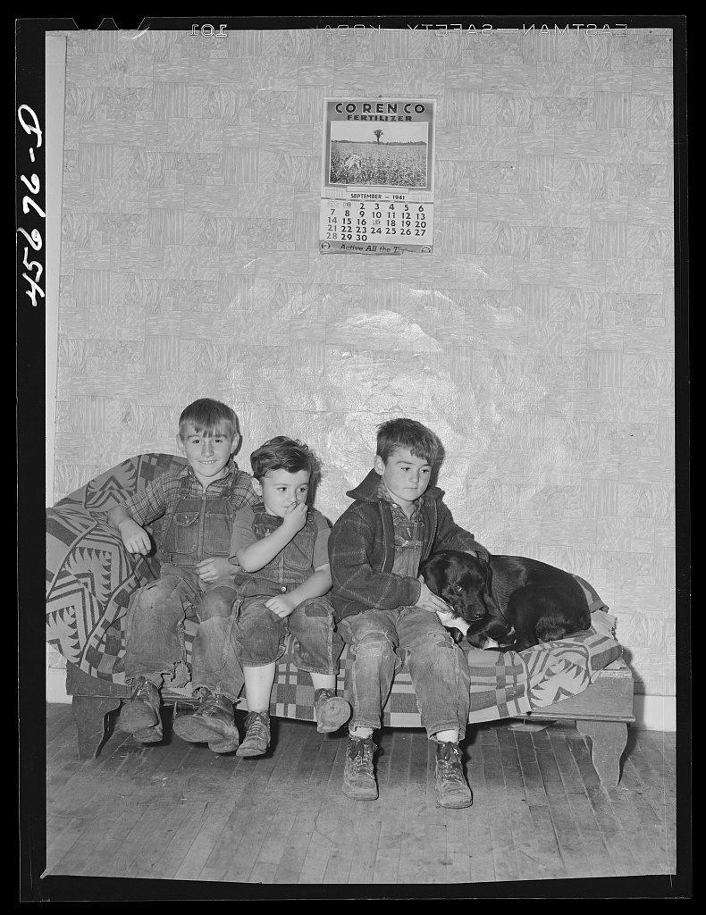 Three of the Gaynor children on their farm near Fairfield, Vermont
