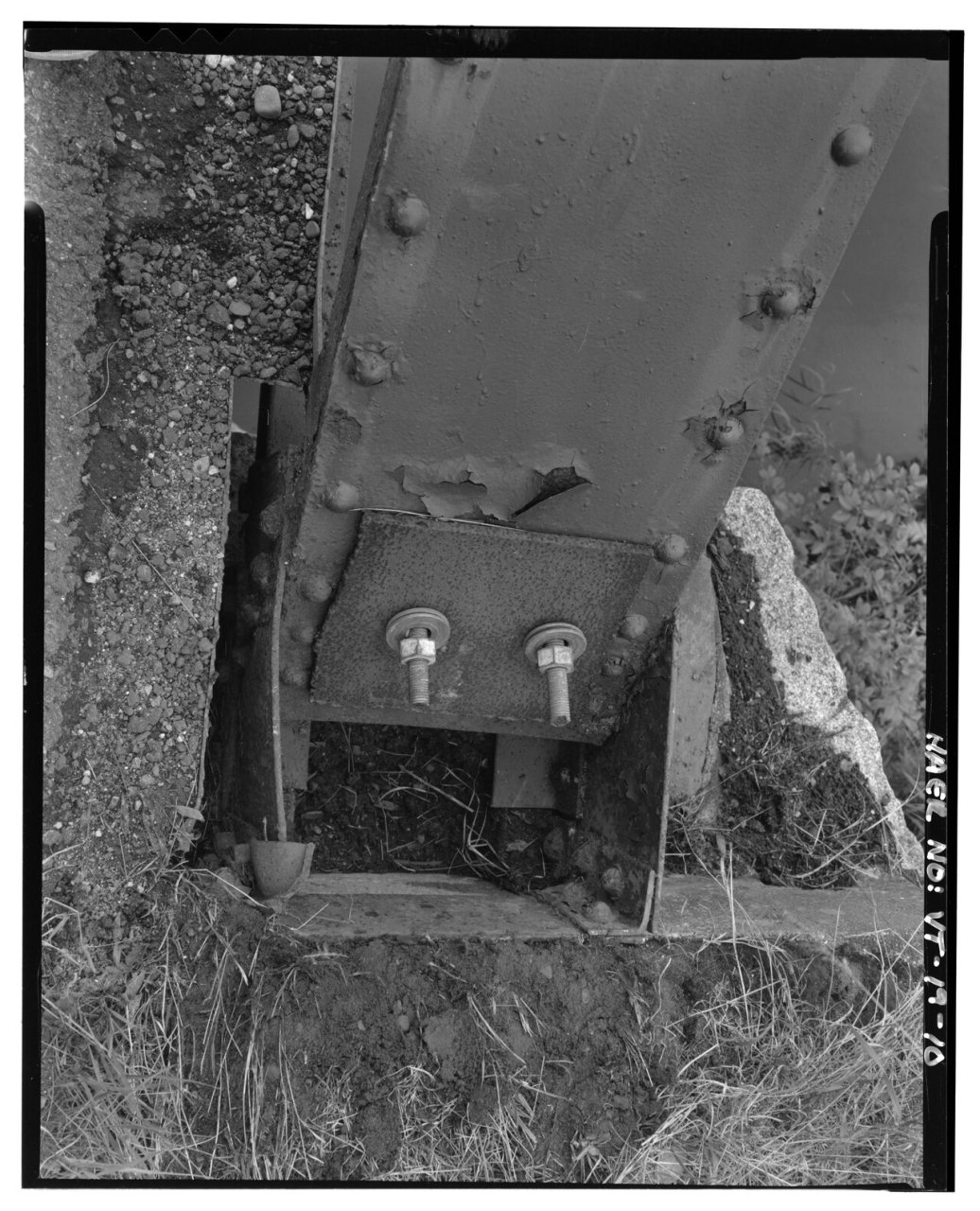 View southeast, north abutment bridge seat connection details - Black River Bridge, Spans Black River on Town Highway 3…