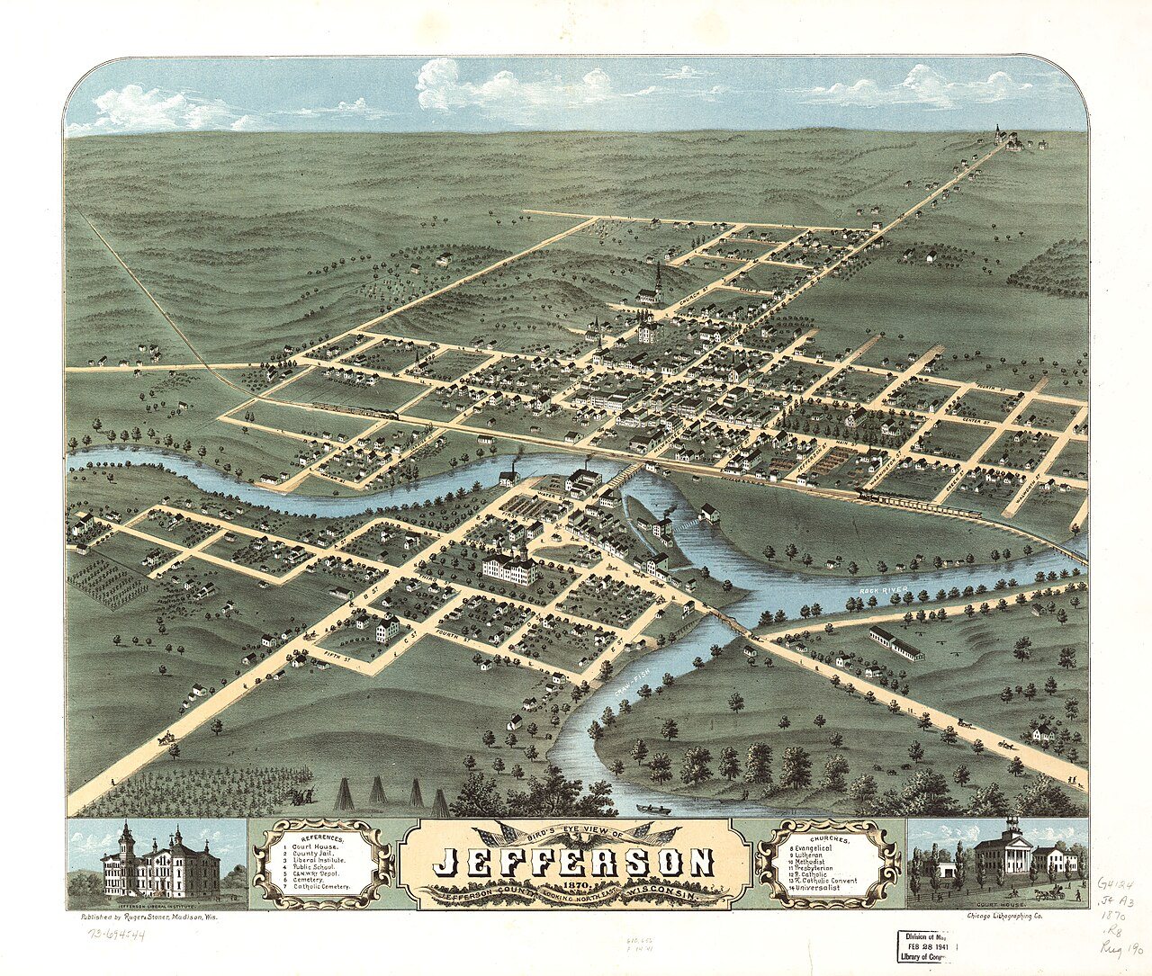Bird's eye view of Jefferson, Jefferson County, Wisconsin 1870