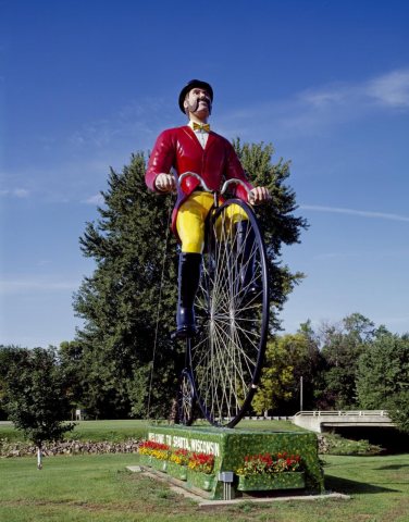 The "World's Largest Bike," a 30-foot fiberglass model with rider, erected in 1997 on the nation's first rails-to-trail…