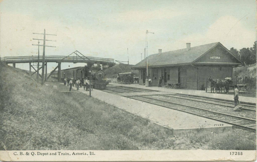 C.B. & Q. Depot and Train, Astoria, Ill. 17288