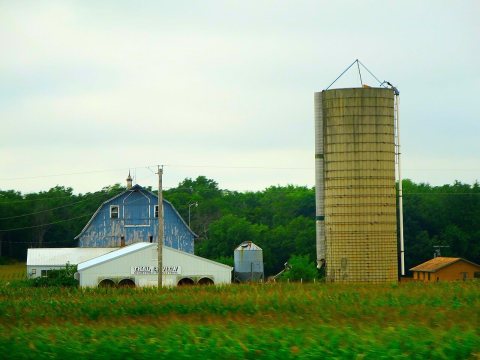 Blue Barn with a Silo