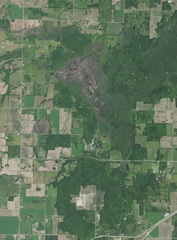 Aerial view of the Gardner Swamp in the town of Gardner and Brussels Hill in the town of Brussels, Door County, Wiscons…