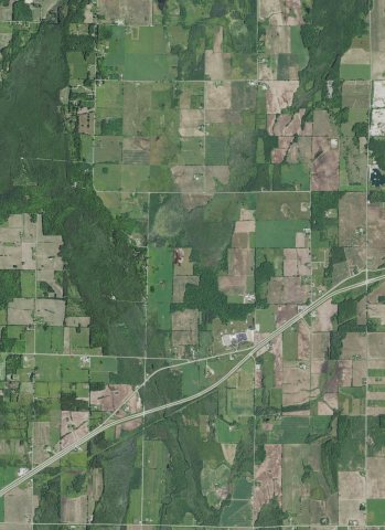 Aerial view of southeastern Gardner, southwestern Nasewaupee, northeastern Brussels, and northwestern Forestville, all …