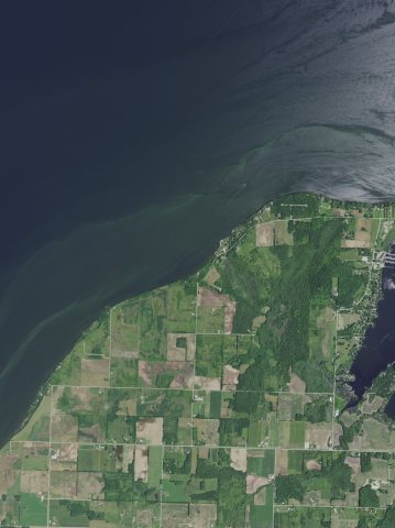 Aerial view of the community of Little Sturgeon and vicinity in the northern town of Gardner, Door County, Wisconsin 20…
