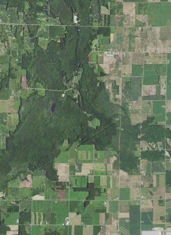 Aerial view of the southeastern town of Brussels, the southwestern town of Forestville, the northeastern town of Lincol…