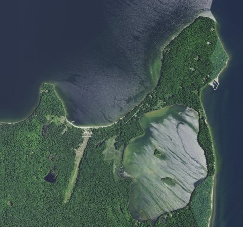 Mackaysee Lake in northern Chambers Island, town of Gibraltar, Door County, Wisconsin 2020 (cropped)