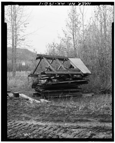 OBLIQUE VIEW OF ROOF PARTS, LOOKING WEST - Eska Coal Mine, Roof Parts, Wishbone Hill, Sutton, Matanuska-Susitna Borough…