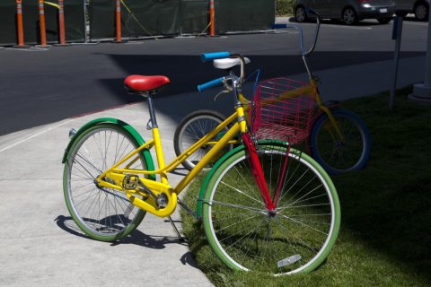 Bikes that are used by employees to ride between buildings. Google Headquarters