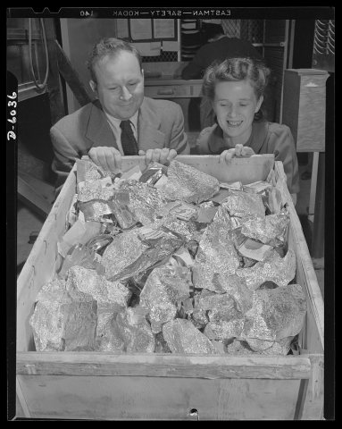 Production. Ventura bombers. Tinfoil--and only part of one day's collection--made by employees of a large Western aircr…