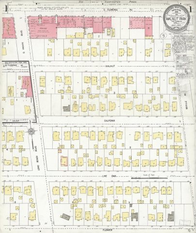 Sanborn Fire Insurance Map from Walnut Park, Los Angeles County, California, 1926, Plate 0001