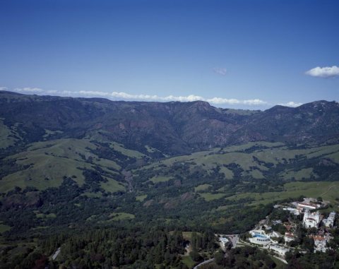 Aerial view of William Randolph Hearst's "Hearst Castle" and his San Simeon estate in California