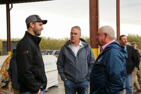 Secretaries Perdue and Zinke talk at Roundtable with CA Producers, at Strain Ranches, CA (20181127-OSEC-SM-5725)