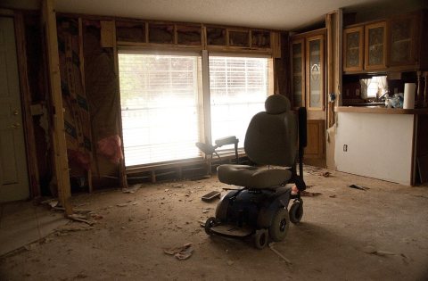 FEMA - 44923 - Damaged wheelchair in a flood damaged home in Illinois