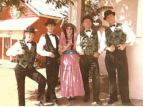 Claypipers in costume in front of Pipers Playhouse, Drytown, CA (c)1962