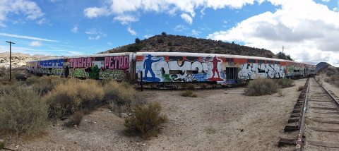 Abandoned double deck passenger car exterior