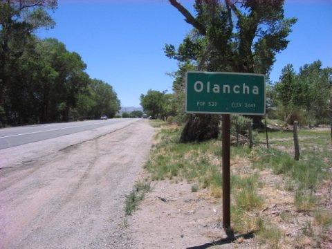 Olancha city limit sign along Southbound HWY 395 on June 18 2010
