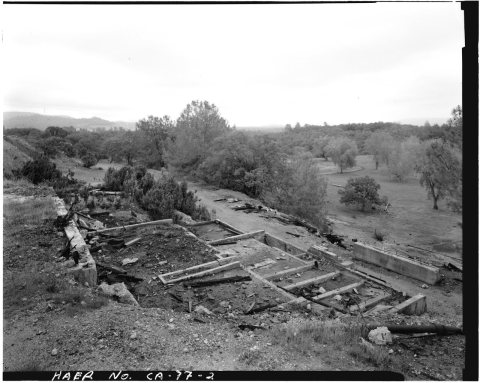 VIEW OF LOWER MILL FLOOR FOUNDATION, SHOWING, LEFT TO RIGHT, EDGE OF MILLING FLOOR, TABLE FLOOR, VANNING FLOOR, LOADING…