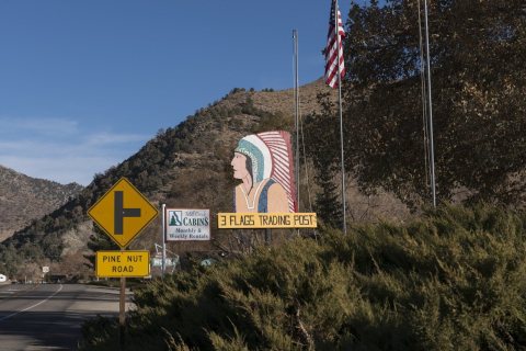 Signs in Coleville located in northern Mono County in California's Antelope Valley