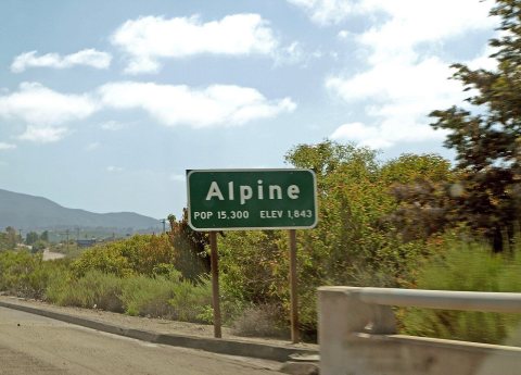 Alpine, California western town limit sign (2010)