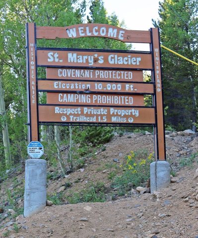 St. Mary's Glacier welcome sign