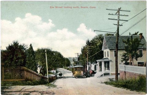 Trolley on Elm Street, Noank, postcard